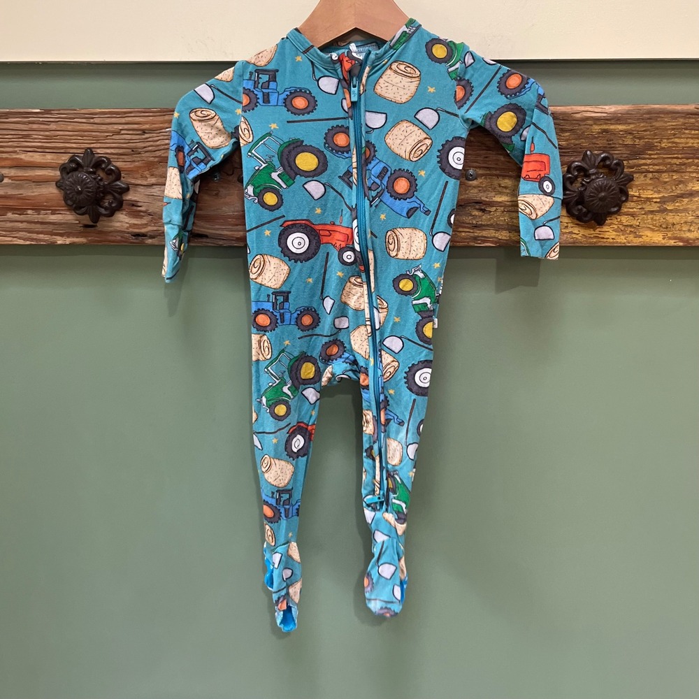 Posh Peanut Tractor Bamboo Viscose Footie Sleeper Teal Blue 6-9 Months